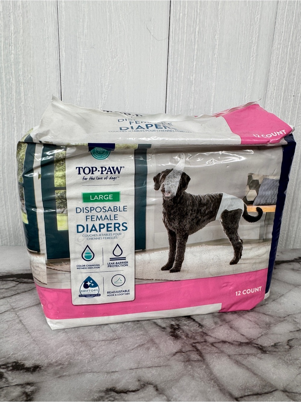 Top Paw Large Disposable Female Dog Diapers - Pink 12ct
